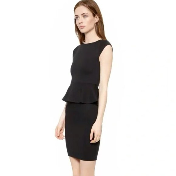 Alice + Olivia Black Dress SMALL Harmony Bateau Neck Knit Mini Dress‎ Peplum - Picture 3 of 14